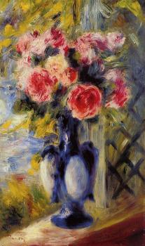 Pierre Auguste Renoir : Bouquet of Roses in a Blue Vase